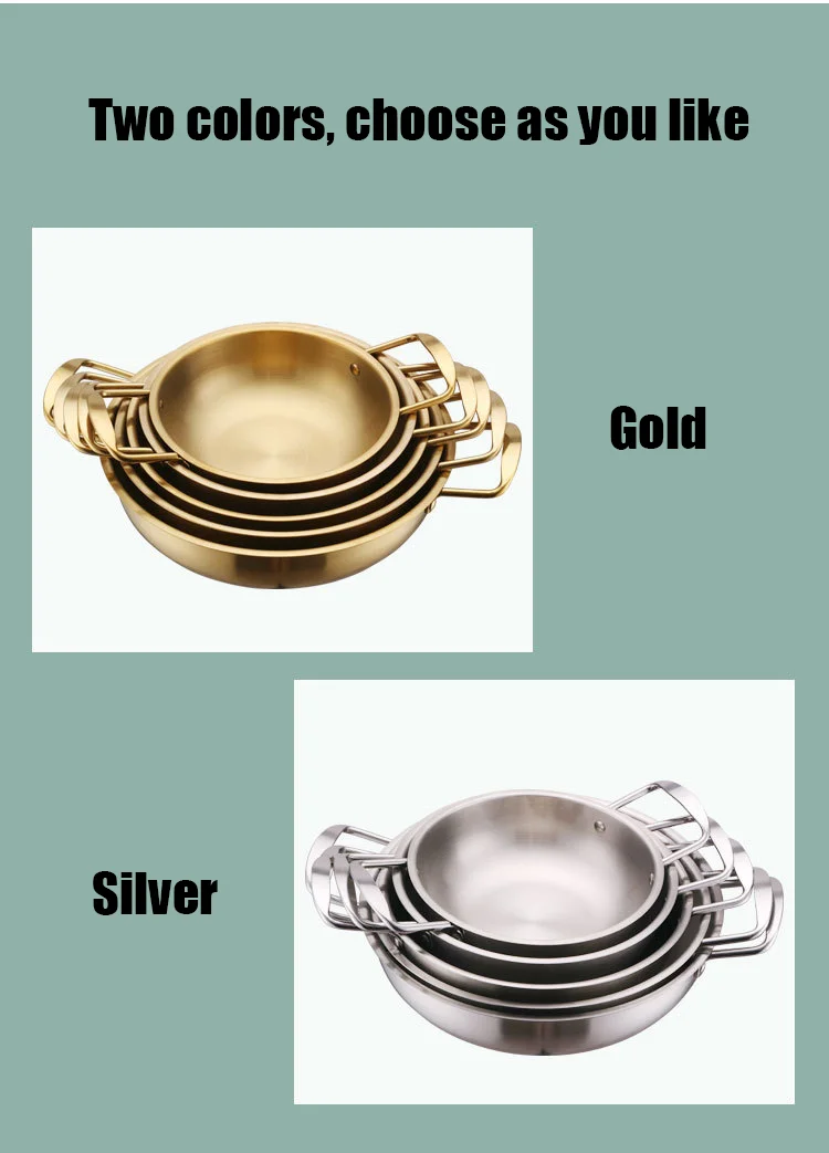 Seadfood Paella Pans golden cooking non stick stainless steel double ear Korean handle pot frying pan