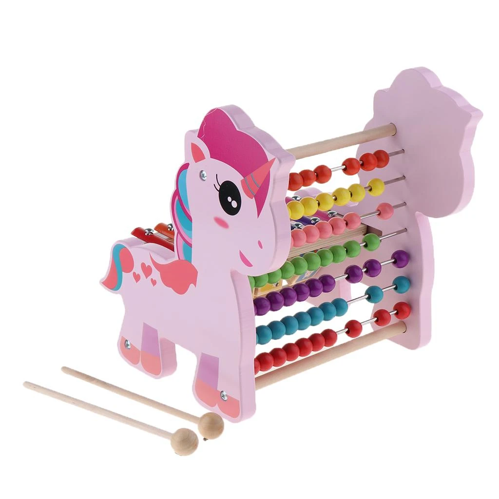 Baby Pink Educational Abacus Math Toys Unicorn Music Instruments Wooden Xylophone For Kids