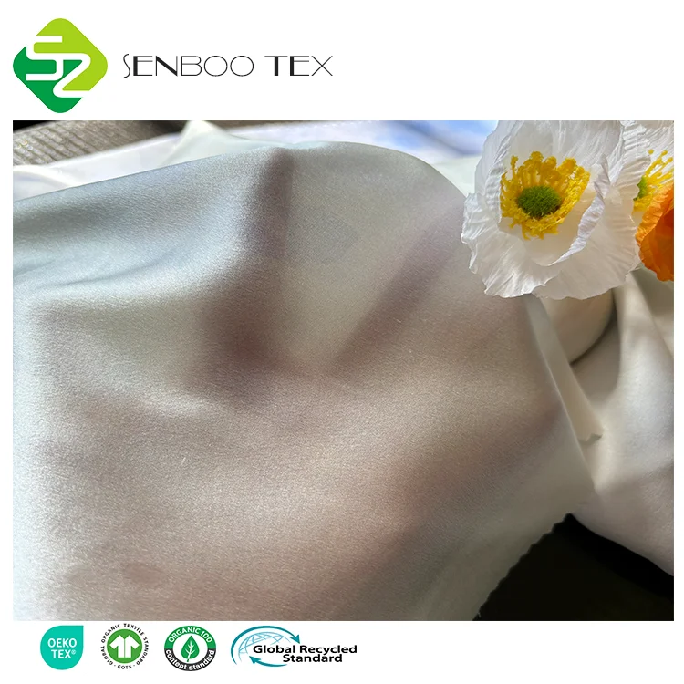 100% Pure Silk Sateen Fabric 142cm 16 mm Width Breathable Elegant Shiny Plain Dyed with Nice Designs for Dresses Weddings