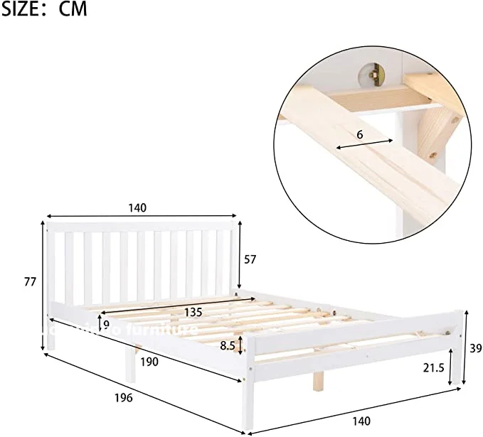 Wooden Bed Frame in White Double Bed 4ft6 Solid Wooden Bed Frame Bedroom Furniture for Adults Kids Teenagers