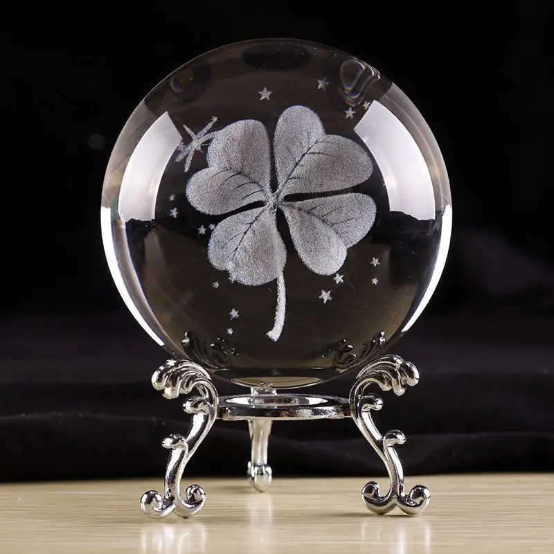 Manufacturer customized 3d laser engraved logo Clear Crystal Glass Ball with sliver base