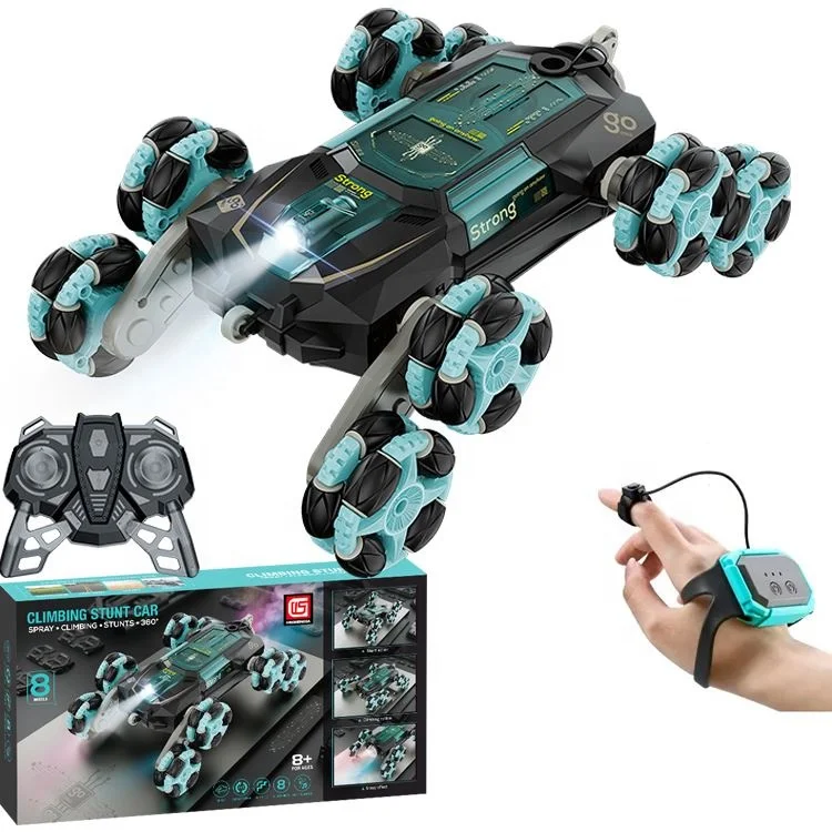 Handa Newest 2.4G Auto Demo Spray 360 Rotation Toy Car Eight Wheels Monster Transformation Rc Stunt Car With Music Light