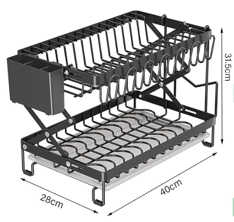 Multi-Functional Double-layer Dish Drain Rack Carbon Steel Folding X-shaped Counter Top Kitchen Drain Rack