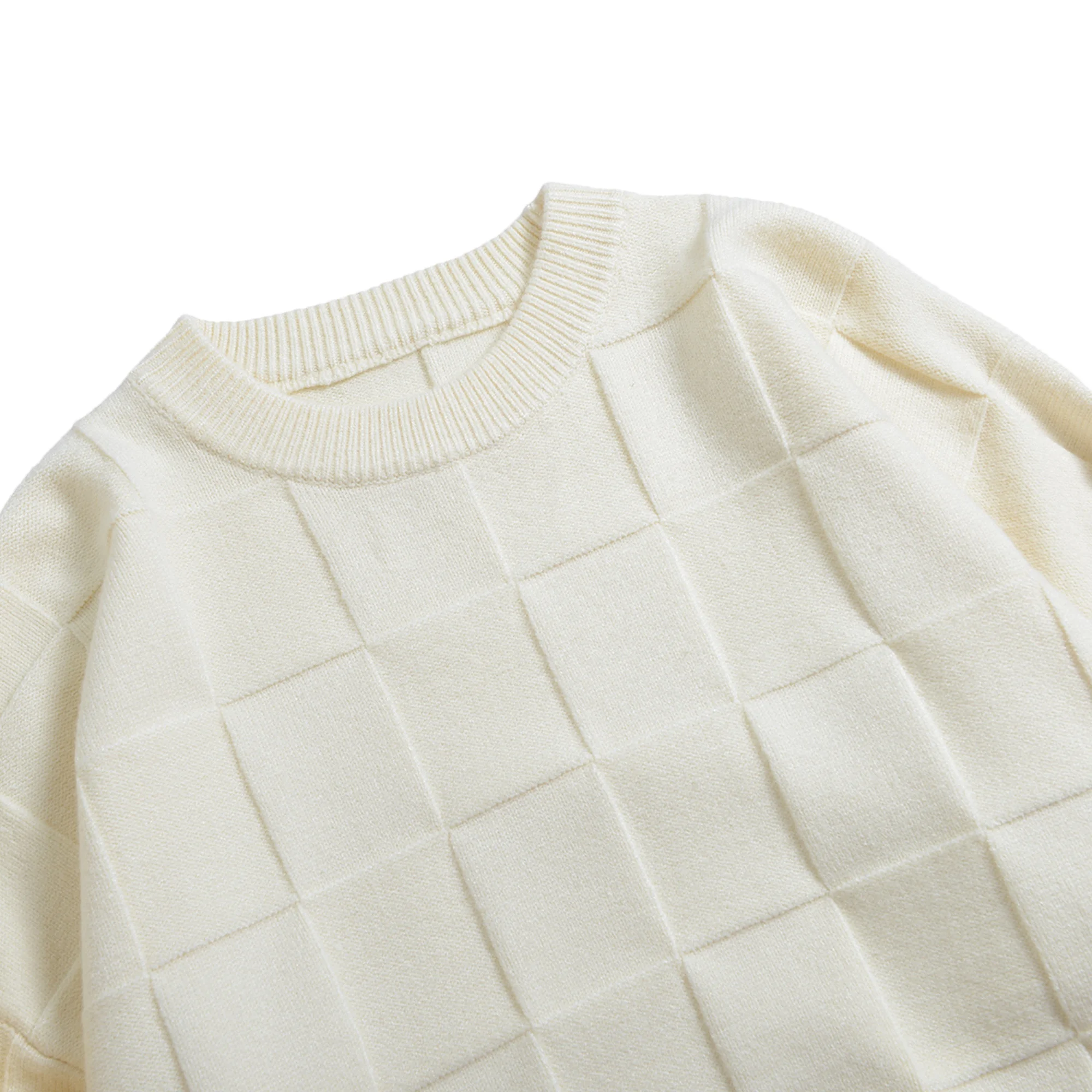 Finch garment fashion new unisex checkerboard knit sweater custom jacquard sweater plus size unisex sweater