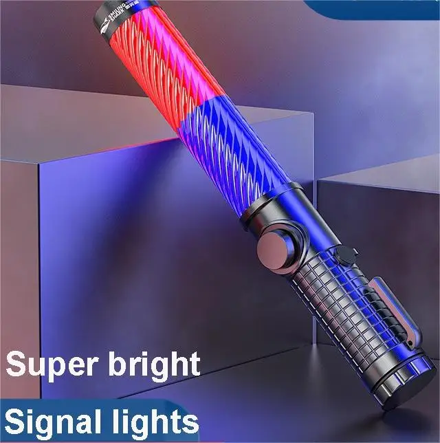 Battery/rechargeable warning flashing safety traffic wand led signal control guiding baton light wand Wrist Strap with whistle