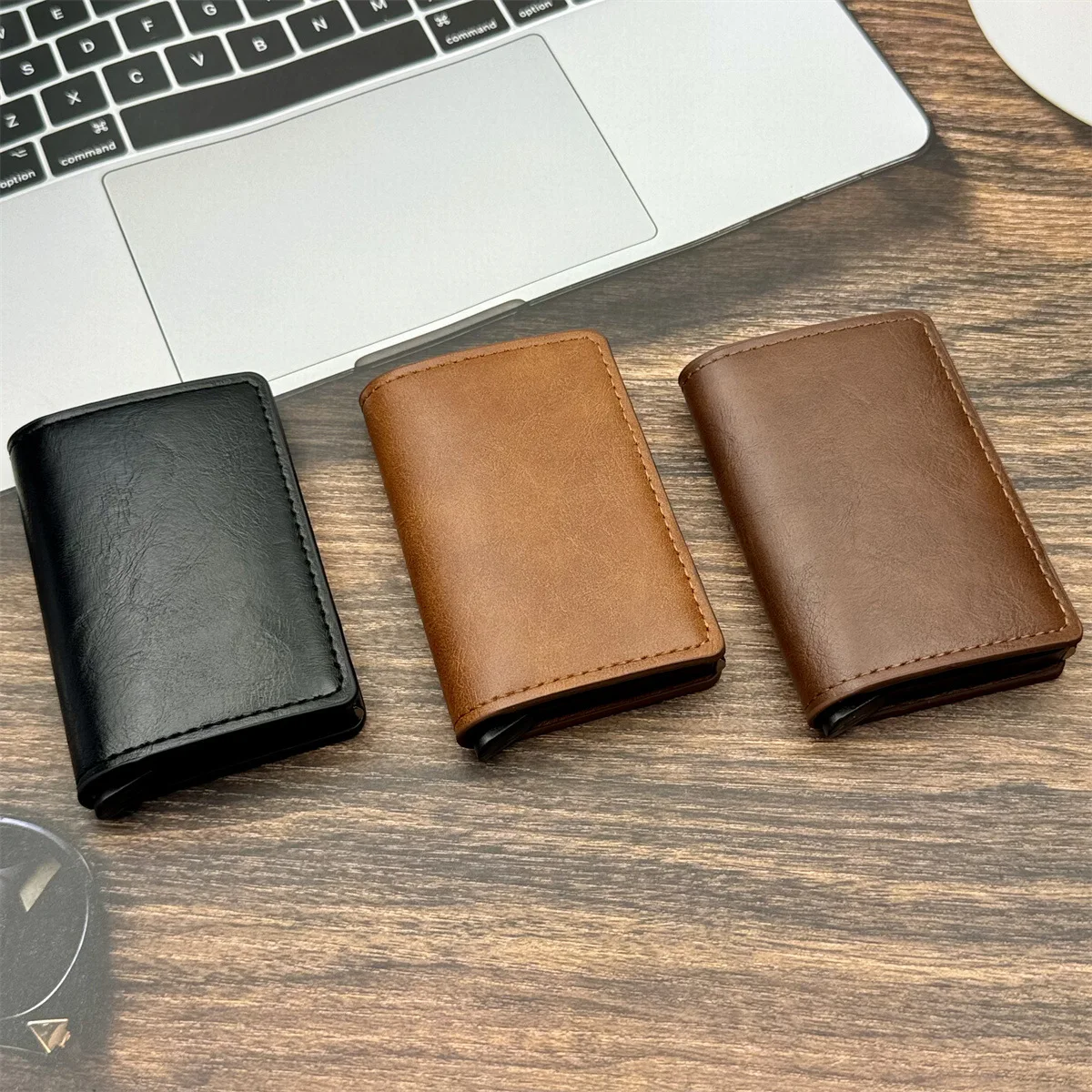 2024 RU PU Leather Wallet RFID Blocking Pop Up Card Holder Money Clip Slim Purse For Holding Bank Cards