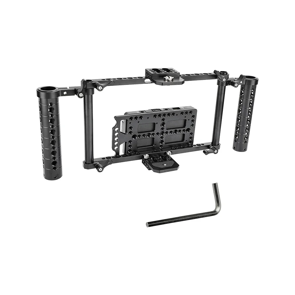 KIMRIG Adjustable Camera 7 Inch Monitor Cage Rig Dual Cheese Handle Power Supply Splitter Photo Studio Accessory