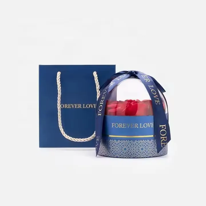 Hot Sale Round Shape Soap Flower Jewelry Box Earrings necklace Jewelry Box With Ribbon