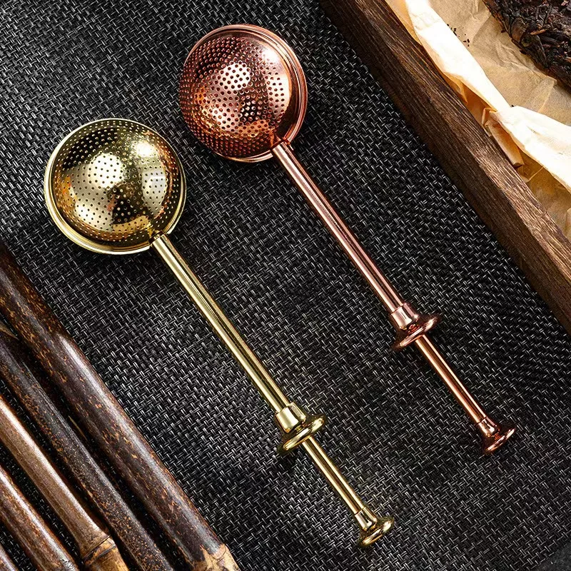 Factory custom LOGO food grade Gold rose gold stainless steel 304 press push rod tea filter tea infuser