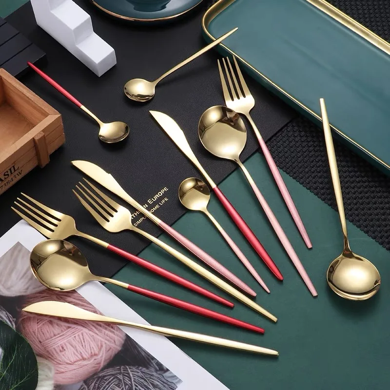 Gold Cutlery Set Supplier Silverware 24 Piece Korean Set Spoon Gift With Christmas Gift Box