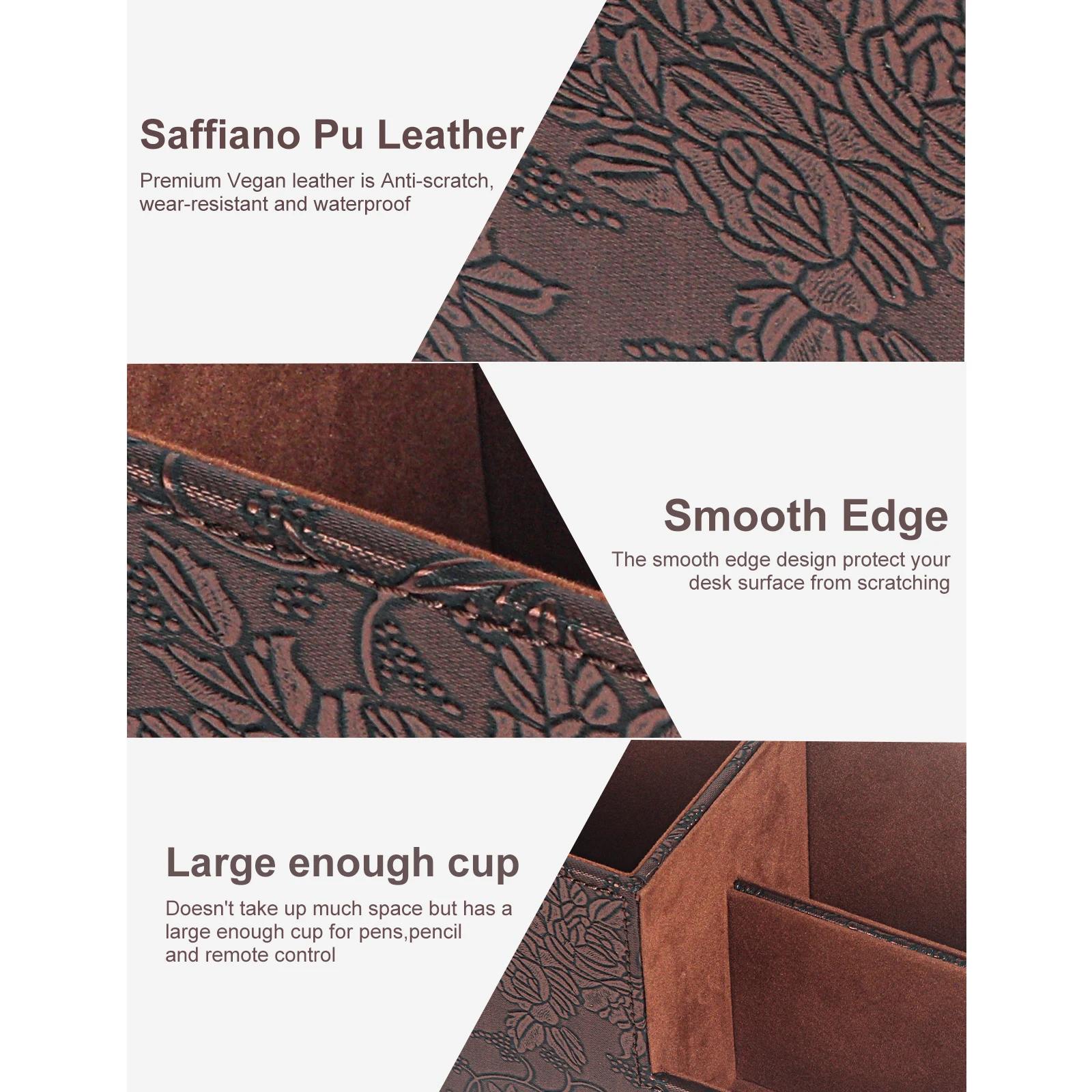 PU Leather Desk Organizer Pen Pencil Holder Business Name Cards Remote Control Holder,Cell phone with Stainless Holder