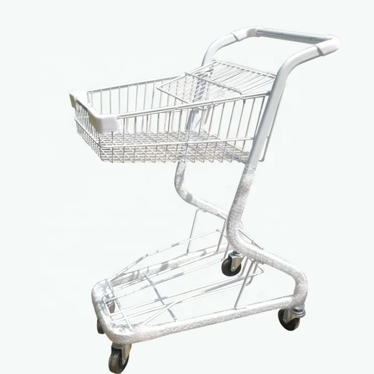 Manufacturer 2-tier supermarket grocery trundler double basket shopping trolley cart Supermarket Shopping Trolley