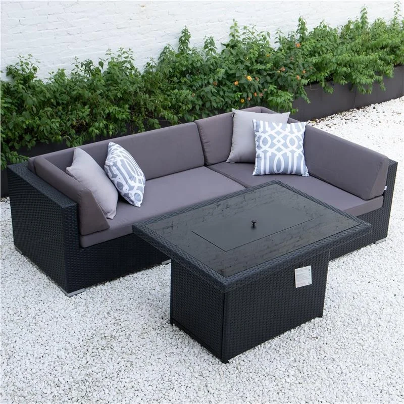 Rattan Garden Furniture Sofa Outdoor Lounge Set with fire pit table