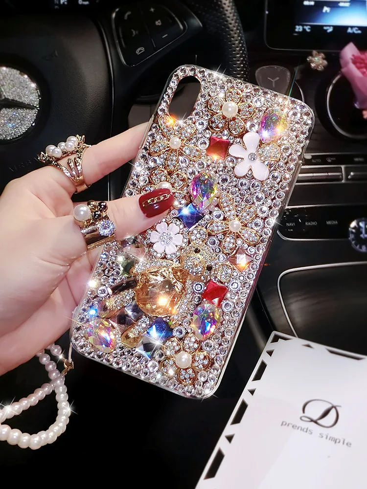 Dropship Luxury 3D  Diy Rhinestone Phone case Women Girls Bling Diamond Clear Bumper Cover for iPhone Samsung Huawei