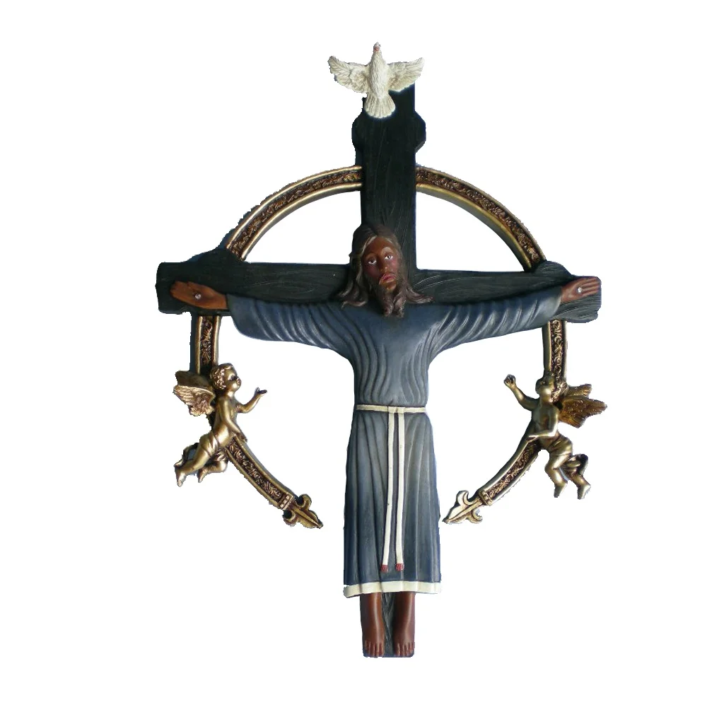 Resin Black St. Benedict Cross with Raised Jesus Crucifix Christian Wall Crosses
