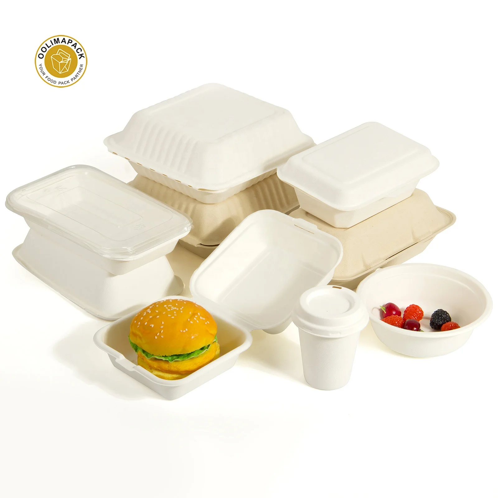 Disposable Customization Sugarcane Bagasse Tray with Lid  Eco Friendly Products Bagasse Lunch Box Container