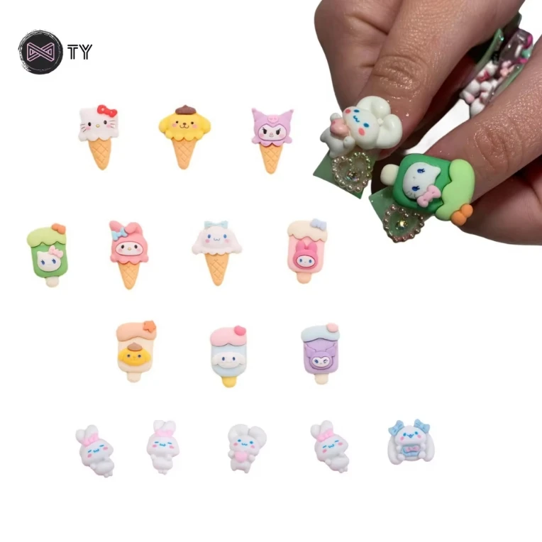 Kawaii Resin Creative Accessories Cute Animal Ice Cream DIY Nail Art Decoration Charms