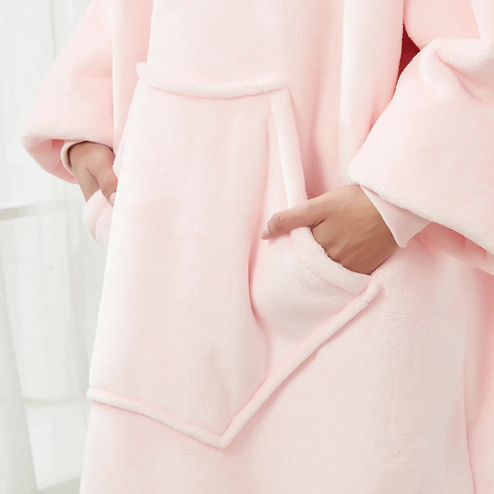 Cheap Price Wear Warm Hoodie Blanket Oversize For Adult Solid Sweatshirt Hooded Blankets With Special Pocket