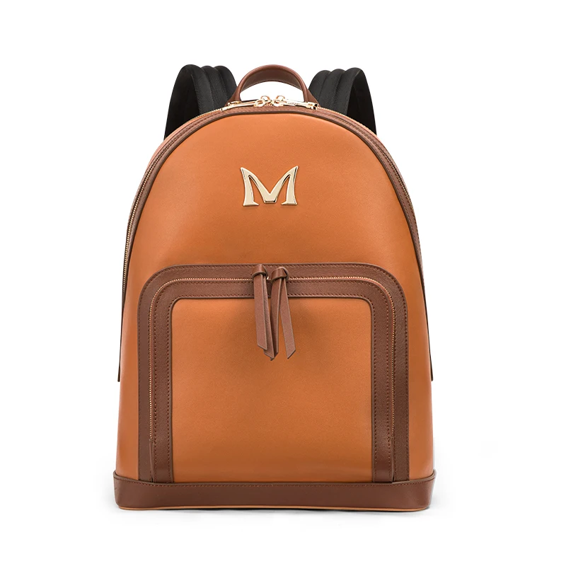 2021 Trendy Fashion Custom Leather Backpack Design School Book Bag Brown Large Laptop Genuine Leather Back Bag for Women
