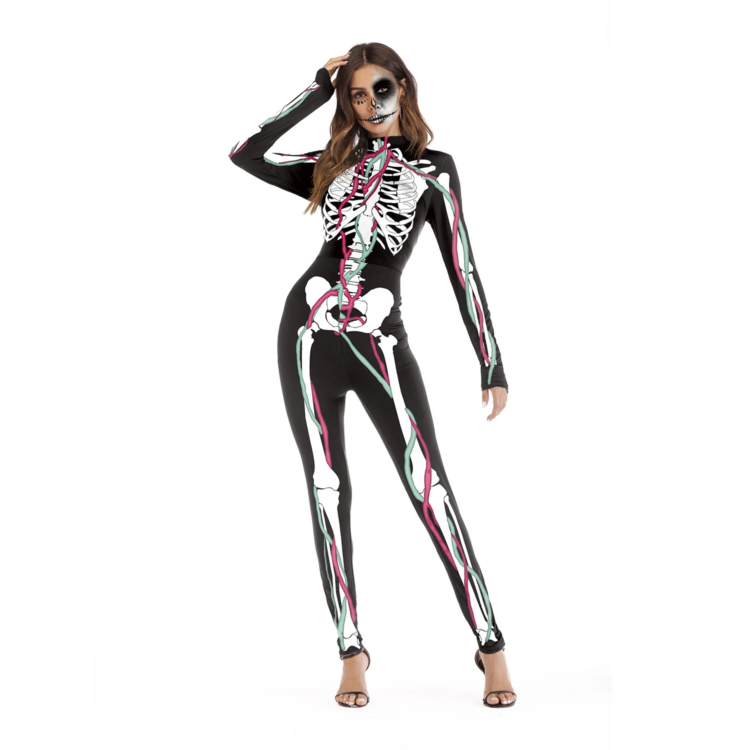 
Ghost Cosplay Costumes Adults Skeleton Jumpsuit Halloween Skeleton Costumes Bodysuit for Women zomie costume Wholesale custom 
