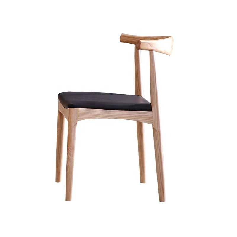 Combination Modern Hans Wegner PU Leather Wooden Frame Dining Restaurant OX Horn Chair