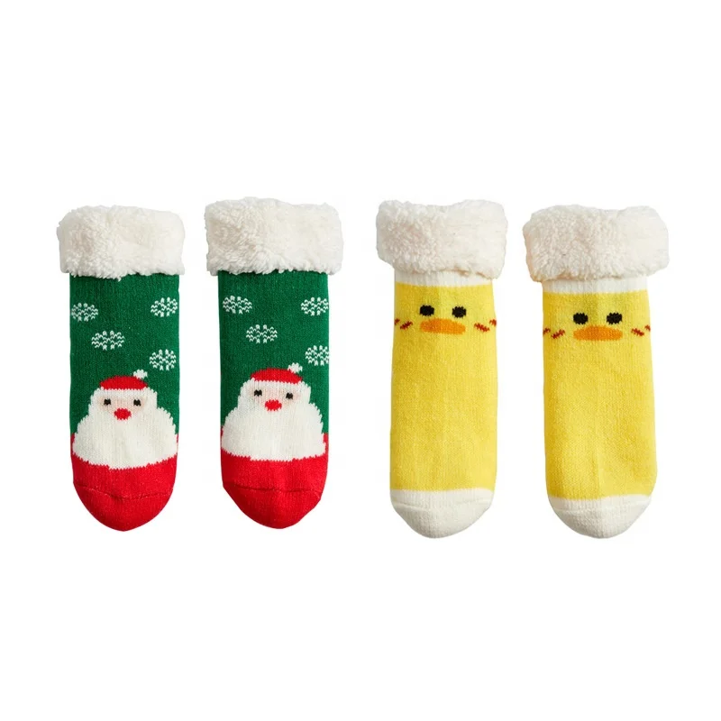 toddler kids children Christmas Winter knitted Warm fleece sherpa lining long Slipper Sock With Grips