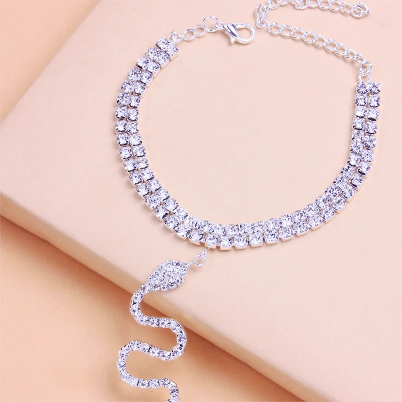 
2021Hip hop Gold plated Color Rhinestone Zodiac Tennis Chain Anklet Crystal Animal Snake Anklet Foot Jewelry For Women 