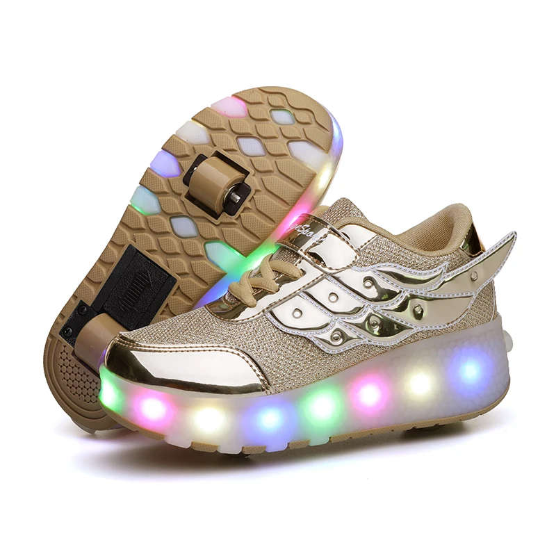 
Durable Skate Shoes For Kids Roller Shoes With Wing USB Charge Light Up Led Shoes 