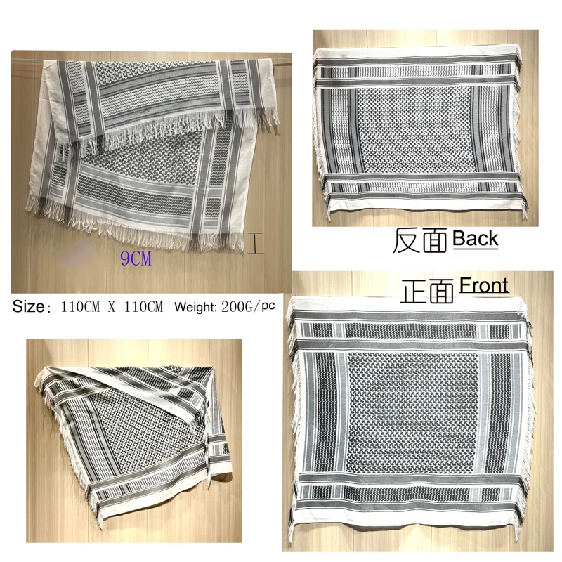 High Quality 100Cotton Shemagh Lightweight Windproof Plaid Neck Scarf Arab Wrap Outdoor Shemagh for Men