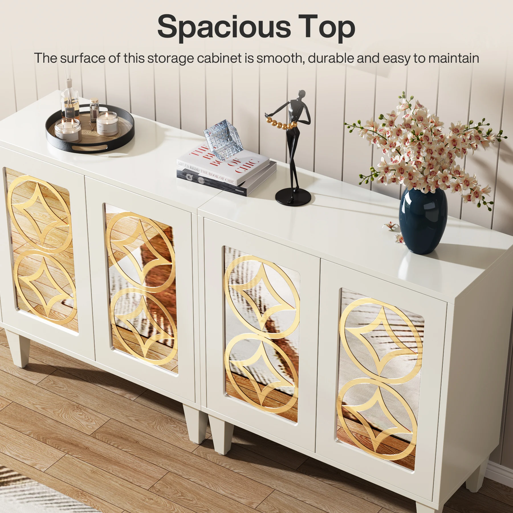 Customized Wood Storage Buffet Cabinet Sideboard Modern Furniture With Acrylic Mirrors Doors