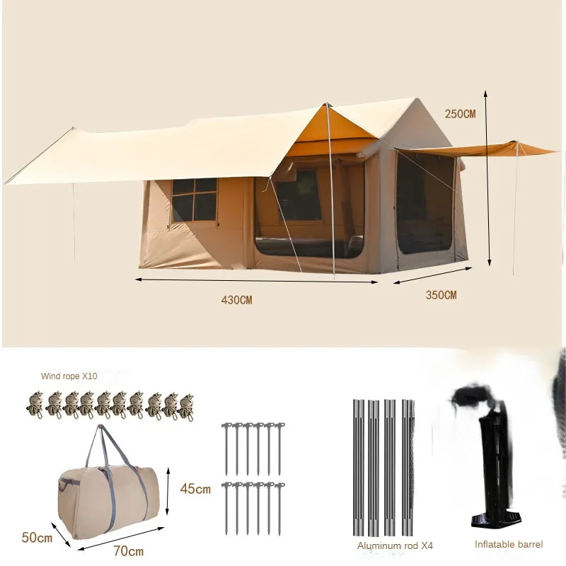 5-8 Person Large Blackout Waterproof Inflatable Cabin House Easy Setup Cotton Oxford Sun Shelter Adults Family Outdoor Camping