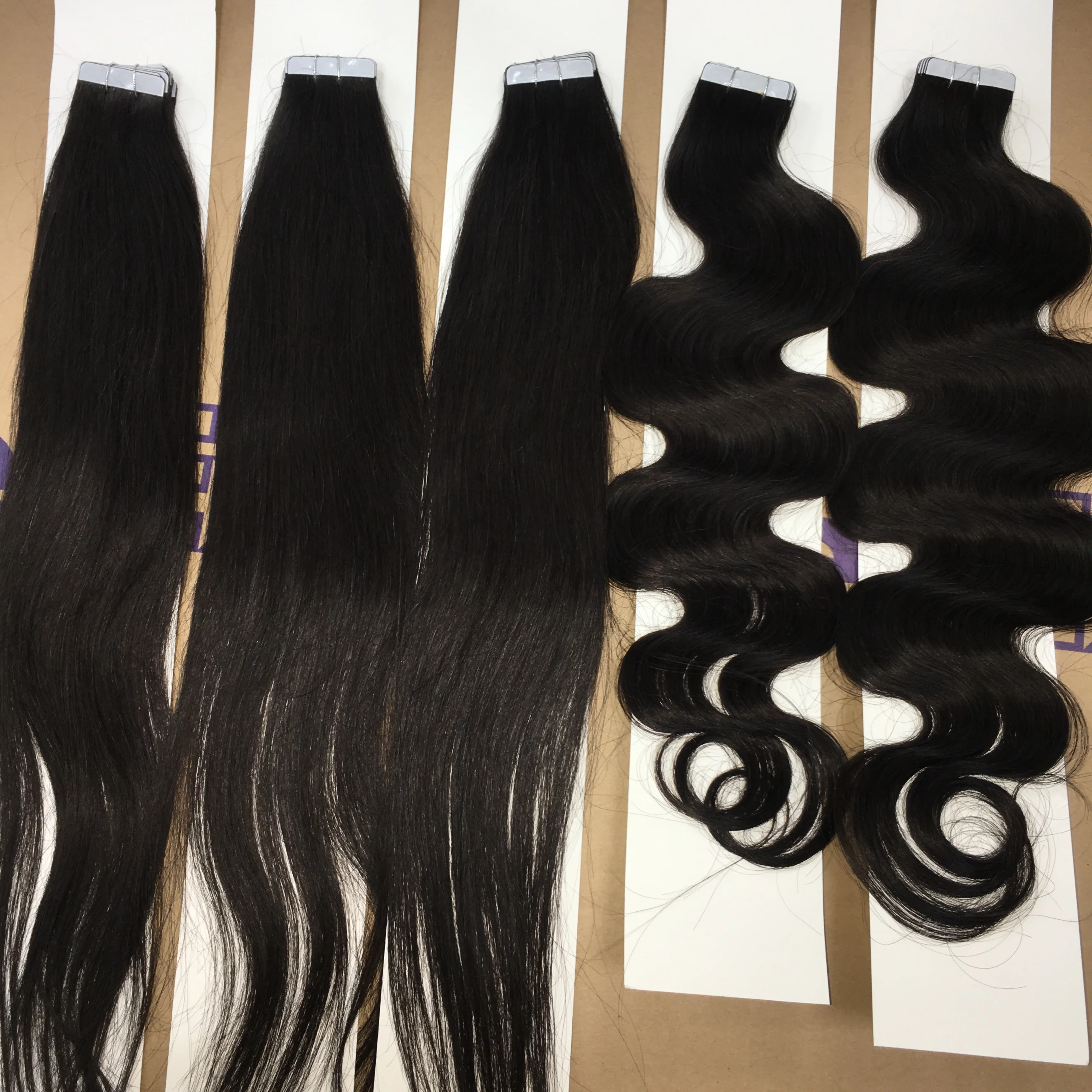 High quality 100% raw tape ins virgin human hair pack wholesale vendor custom color tape hair extension