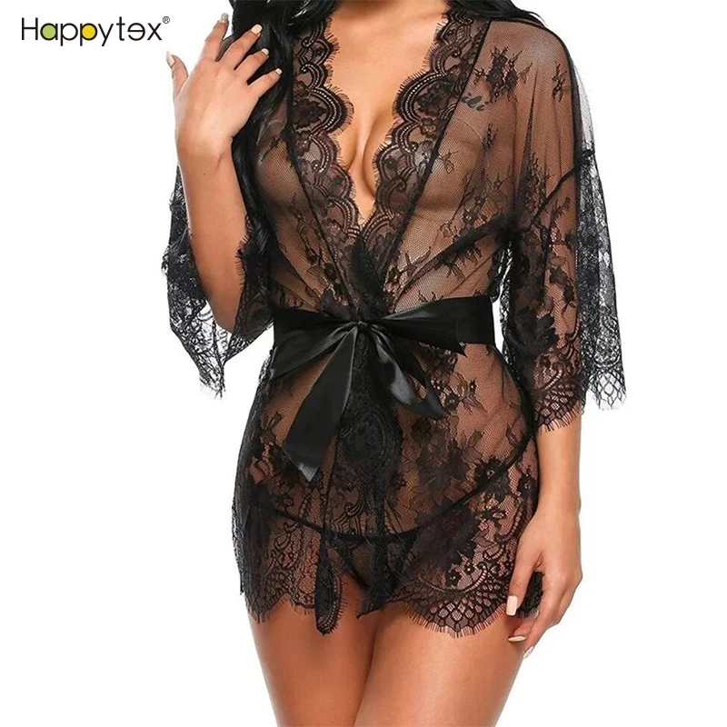 2021 High Quality Lace Mesh White Bridal Kimono Robe Transparent Lace Dresses Women Soft Homewear Sleepwear Cheap Price