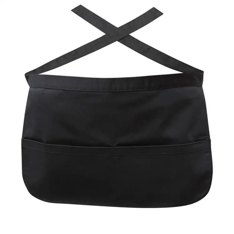 
no logo black custom waitress black utility waist apron with pocket 