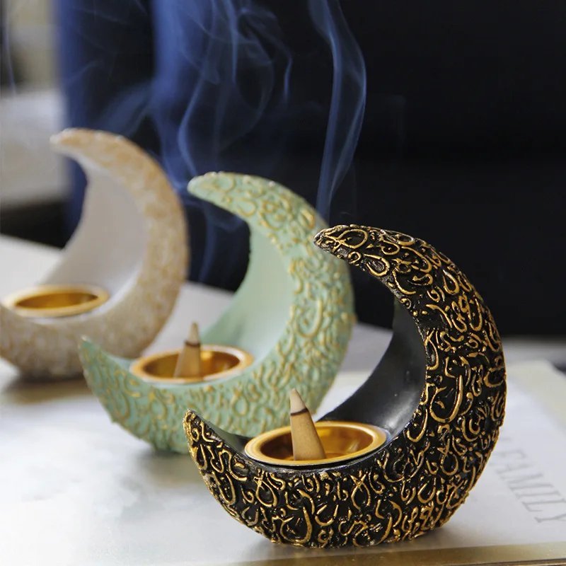 Middle East Ramadan Muslim Crescent Resin Burner Arabian Holiday Decoration Desktop Decorative Crafts Ornaments Incense Burner