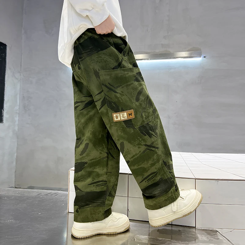 2024 New Arrival Boys Pants for Big Boys Cotton Teenage Waist Cargo Pants Fashion Camouflage Sweatpants 6 8 10 12 Years