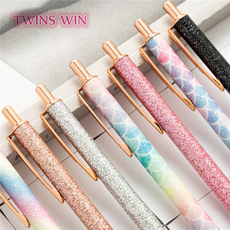 Creative gift Glitter Rose Gold powder press pen metal retractable Pen Black Ink advertising ballpoint pen 504
