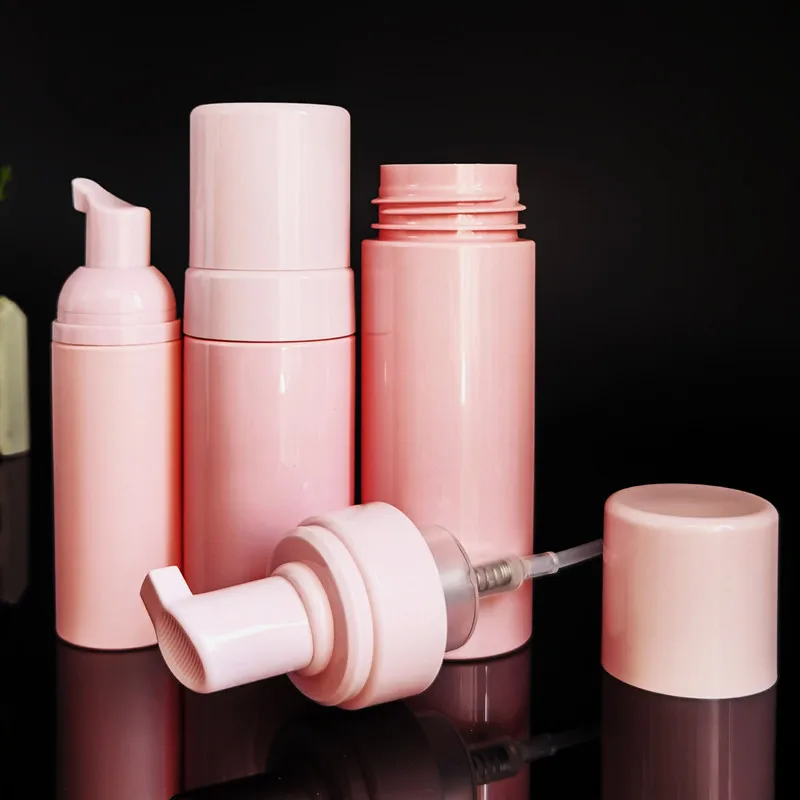 Cosmetic facial cleanser 100ml 150ml 200ml pink pet airless foam pump bottle with eva silicone brush emulsion foam mousse bottle