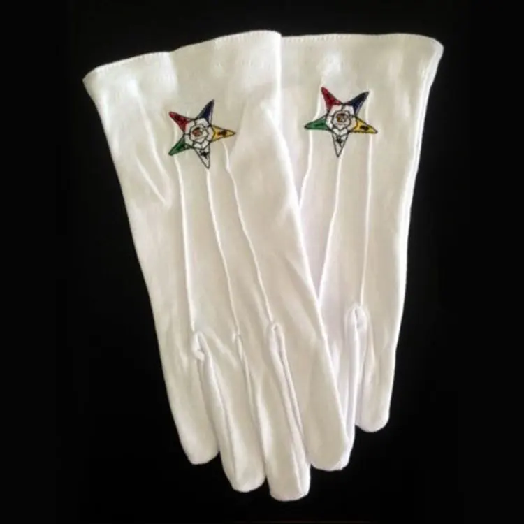 wholesale embroidery logo eastern star 100% cotton freemason free mason uniform white dress masonic regalia hand gloves
