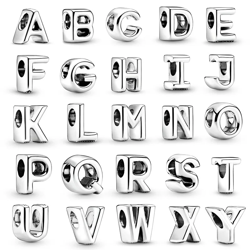 Silver Plated Letter Alphabet A-Z Charm Beads Fit Original Pandora Charms Bracelet Pendant Beads for Jewelry Making