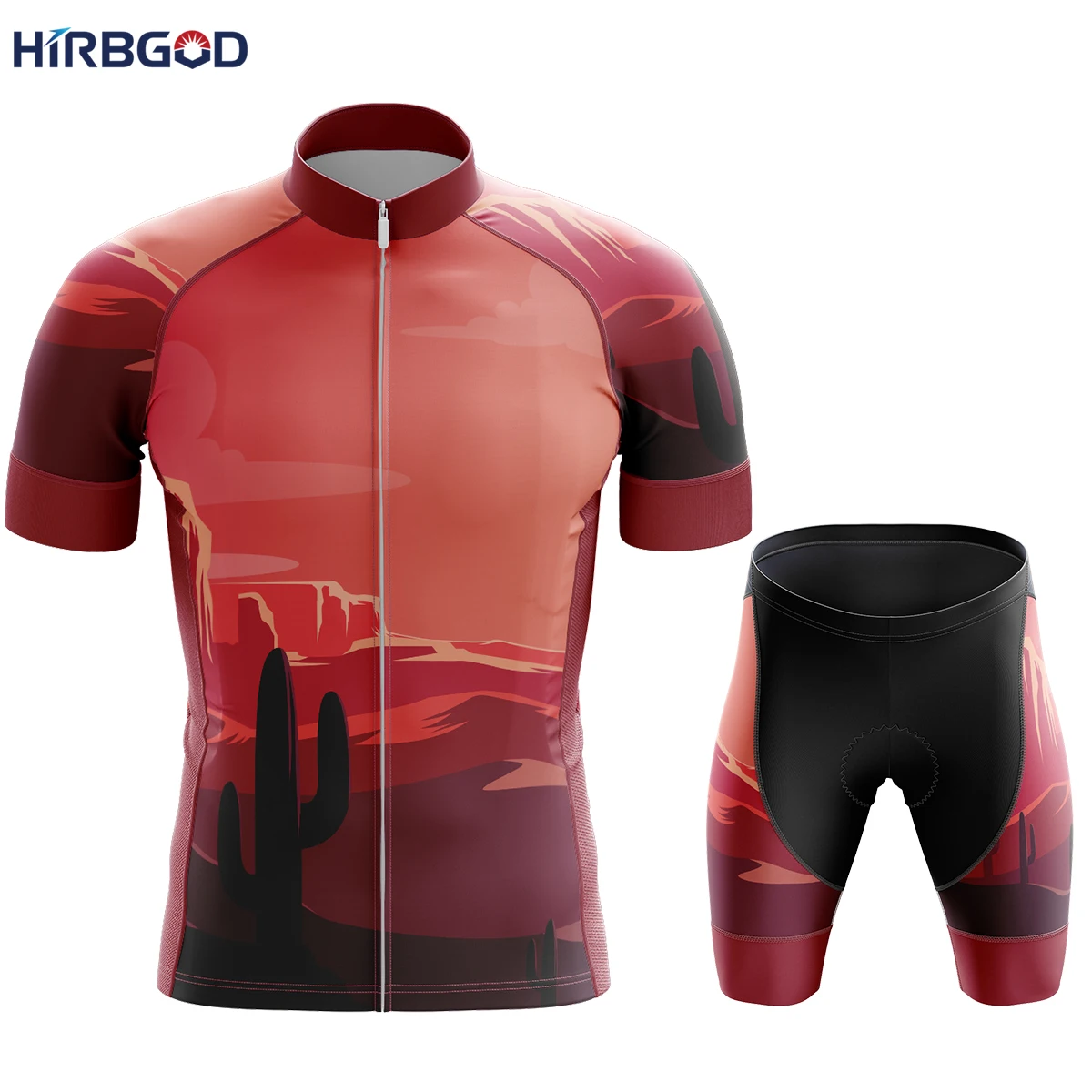 HIRBGOD Mens Egyptian National Cycling Team Bicycle Jersey Set Outdoor Full Zipper Cycling Wear  Classic Bib Short