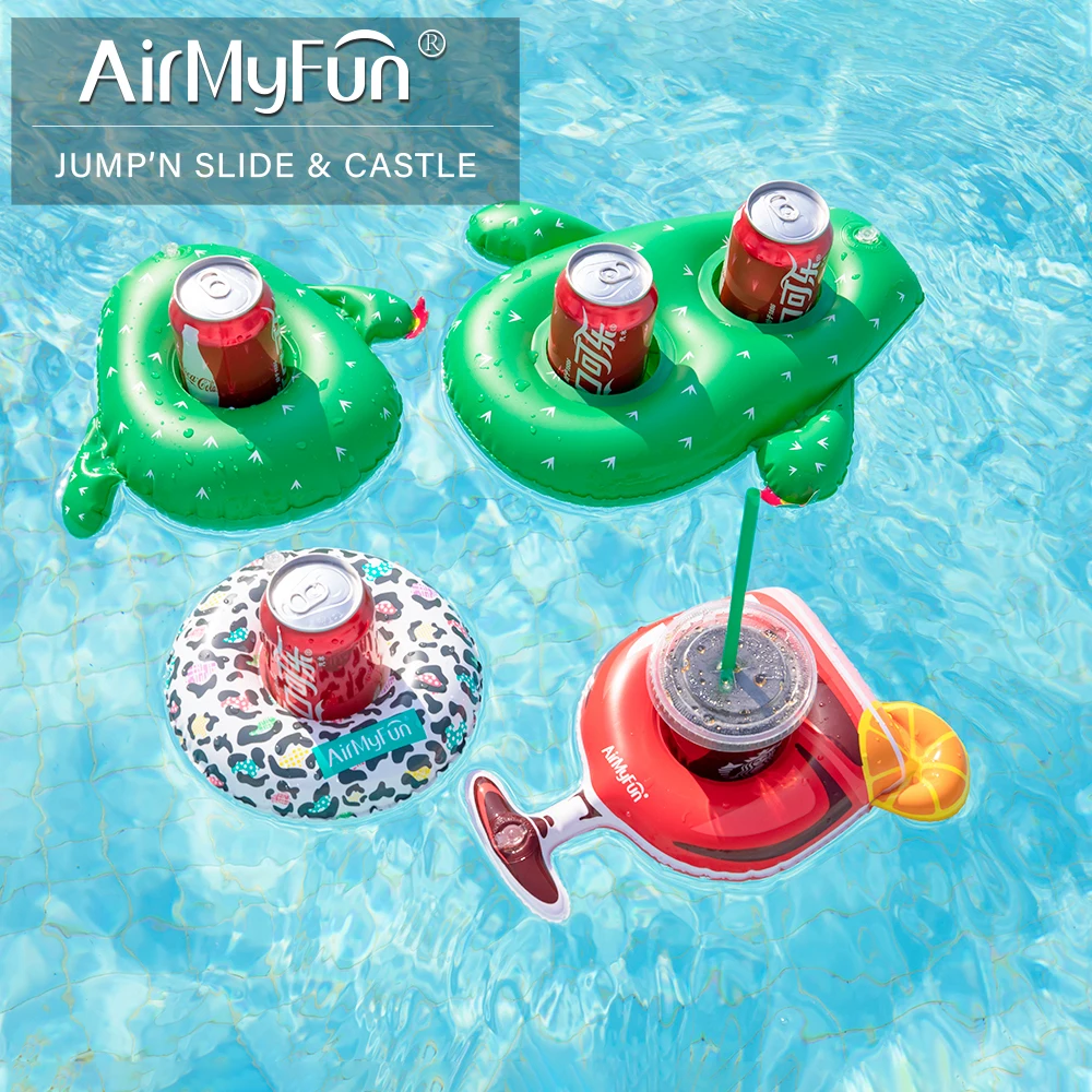 Double Hole Floating Custom Inflatable Drink Holder Lovely Cactus Shape Inflatable Cup Holder For Water Pool Party