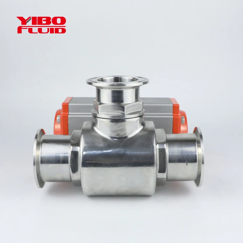 
food grade Sanitary Stainless Steel Pneumatic 3 way clamp Ball Valve With Spring Actuator aluminum pneumatic T way ball valve 