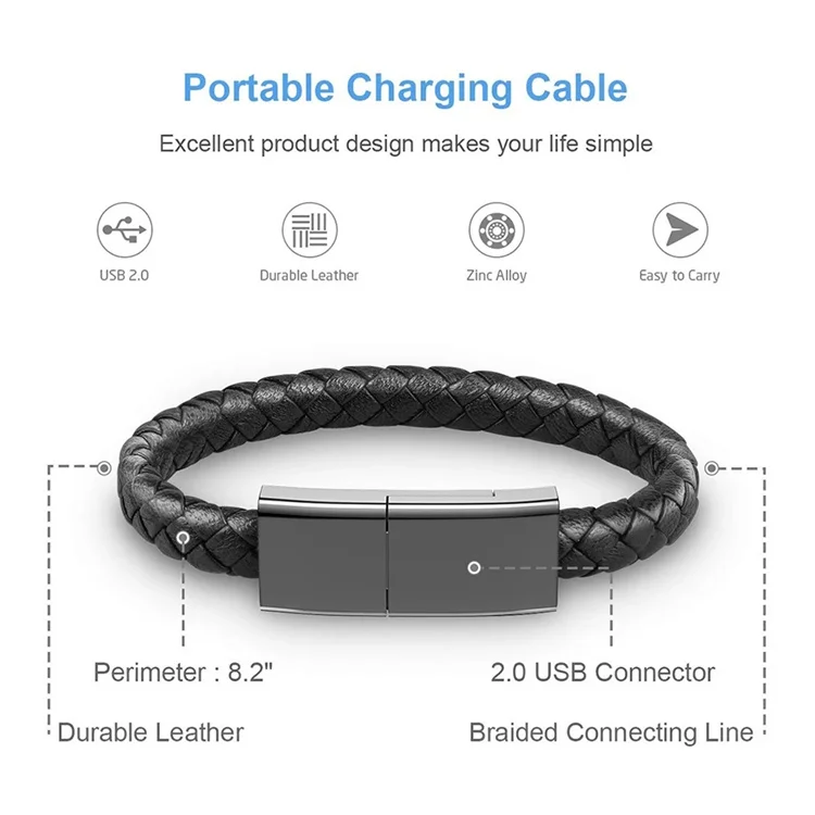 Wearable USB Charging Bracelet Charging Cable Micro USB Charger Cable For iPhone Samsung Galaxy S10 S9 Note 8 Xiaomi Huawei