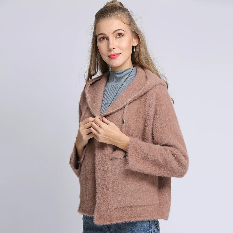 
Женский свитшот из овечьей шерсти, серый Кардиган с длинным рукавом, на молнии, с открытыми плечами и лисьим подкладом, короткая куртка для женщин 