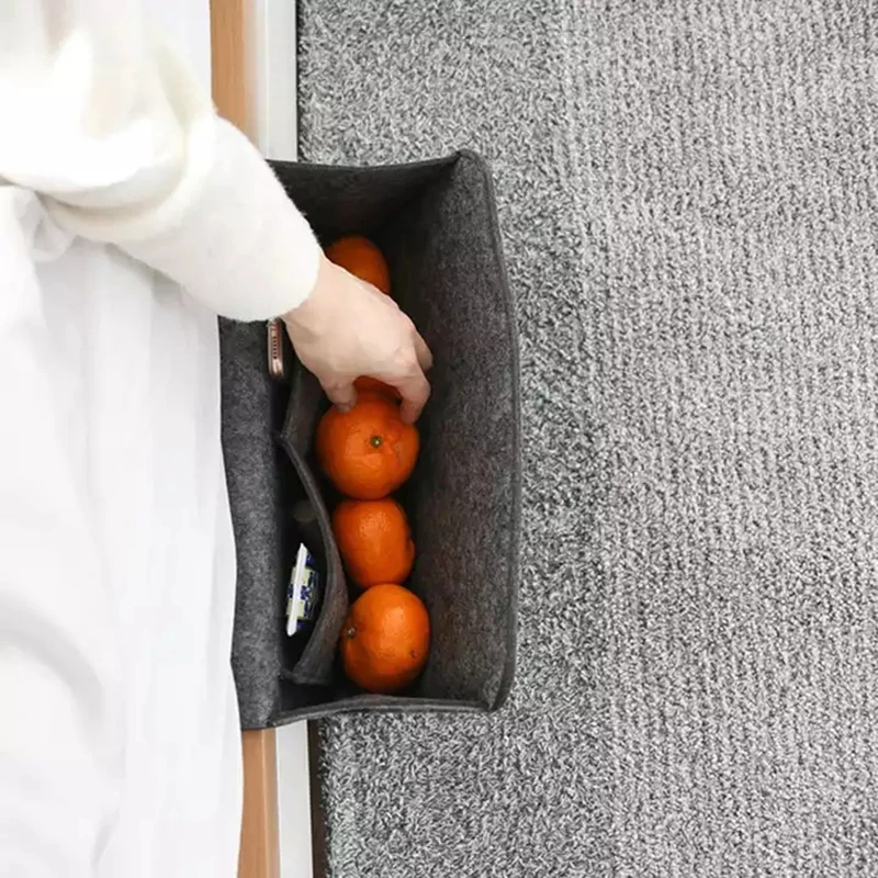 Bedside Caddy Felt Bed Storage Organizer Hanging Bag Holder with 5 Pockets Magazine Book Phone Tablet Cables Remote  for Home Do