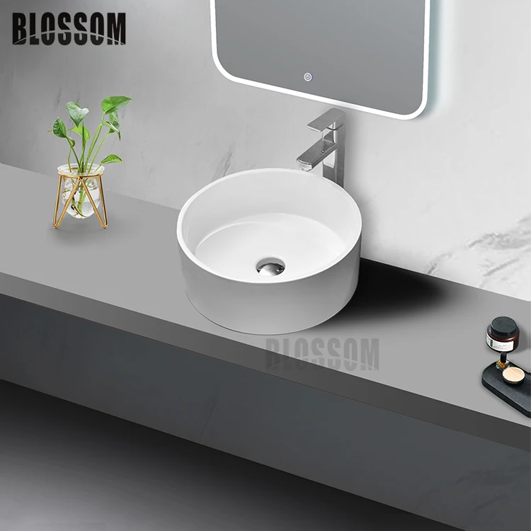 Умывальник Sundowner с твердой поверхностью из смолы одним отверстием Настольная раковина для туалетной комнаты неглубокая китайская ванной