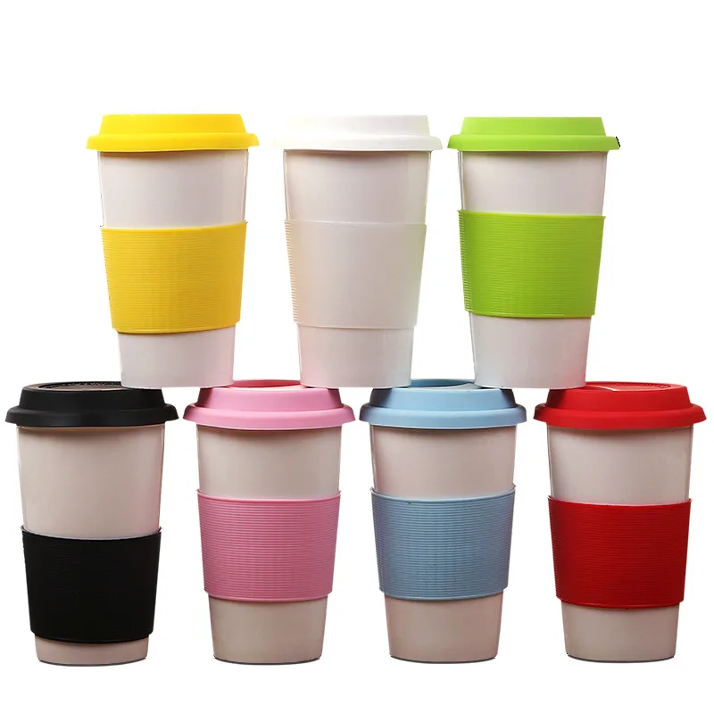 Seaygift Sublimation Custom Double Walled Ceramic Tumbler Porcelain Take Away Coffee Cups Travel Mug with Silicone Lid