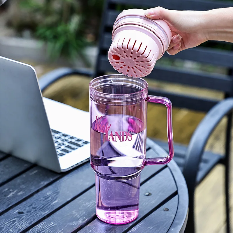 Корейская кружка-термос с ручкой и двойной трубочкой для напитков большая емкость активного отдыха кофе девушек