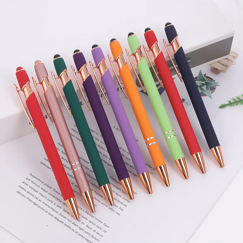 Multifunction Touch Screen Stylus Ballpoint Pen with LOGO for Promotional Gift Office Supplies High Quality Rose Gold 2 in 1 Fi